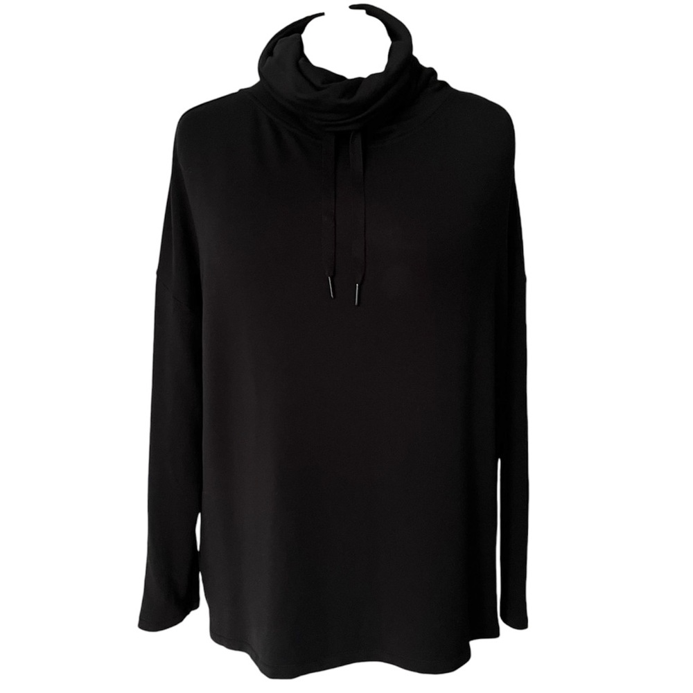Foil cowl neck pullover rayon knit top Black L